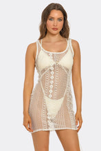 Load image into Gallery viewer, SunKissed Crochet Swim Cover Up Dress, Sleeveless Mini Beach Cover-Up with Boho Knit Pattern, Lightweight Summer Resort Wear
