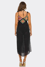 Load image into Gallery viewer, Geo Midi Swim Cover Up Dress, Colorful Geometric Crochet Beach Cover-Up with Scoop Neck, Cami Straps &amp; Sheer Knitted Design
