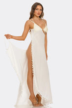 Load image into Gallery viewer, Tassel Tease Maxi Swim Cover Up Dress, Surplice V-Neck Beach Cover-Up with Tassel Trim, Flowy Lightweight Resort Wear

