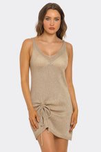 Load image into Gallery viewer, Sandy Shore Mini Swim Cover Up Dress, Shimmer Knit Beach Cover-Up with Ruched Detail, Lightweight Resort Wear
