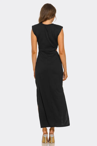 Knot Your Average Maxi Swim Cover Up Dress, Sleeveless Beach Dress with Twist Knot Waist & Side Cutout Design, Lightweight Stretch Resort Wear