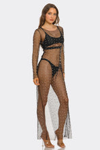 Load image into Gallery viewer, Full of Shine Sheer Mesh Maxi Swim Cover Up Dress, Pearl Embellished Long Sleeve Beach Cover-Up, Lightweight Resort Party Dress
