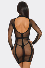Load image into Gallery viewer, Between the Lines Fishnet Cage Dress with Choker Neck
