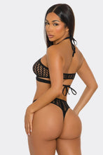 Load image into Gallery viewer, Wicked Nights 2-Piece Bodystocking Set for Women – Lace Mesh Halter Top with Keyhole Cut-Out, Sleeveless Design &amp; Matching Bottom
