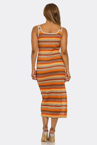 Geo Groove Maxi Swim Cover Up Dress, Sleeveless Geometric Beach Dress, Lightweight Stretch Resort Cover-Up for Poolside & Vacation