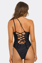 Load image into Gallery viewer, Nelly One-Piece Swimsuit, Asymmetrical Neckline Bathing Suit with Shoulder Cutout, Dotted Accents &amp; Extra High-Cut Legs
