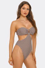 Load image into Gallery viewer, Flora Monokini One-Piece Swimsuit, U-Ring Front Bathing Suit with Side Cutouts, Adjustable Tie-Back &amp; Stretch Swimwear
