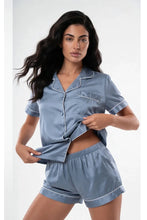Load image into Gallery viewer, Satin Short Sleeve Pajama Set with Shorts
