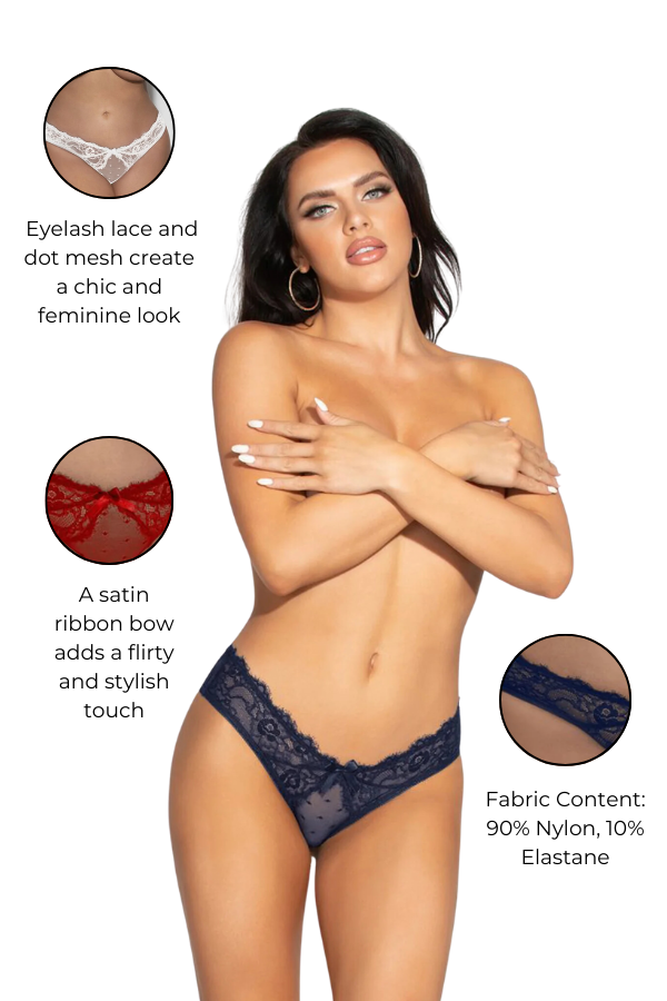 Eyelash Lace & Dot Mesh Cheeky Panty  Sexy Lingerie with Satin Ribbon  La  Sensual Boutique