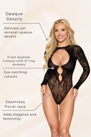 Floral lace pattern and opaque details teddy