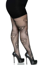 Load image into Gallery viewer, Calavera Plus Lace Skull Fishnet Tights
