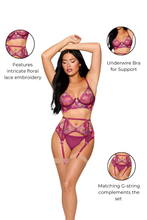 Load image into Gallery viewer, Floral Embroidery Lace Lingerie Set , Three Piece Bra Set
