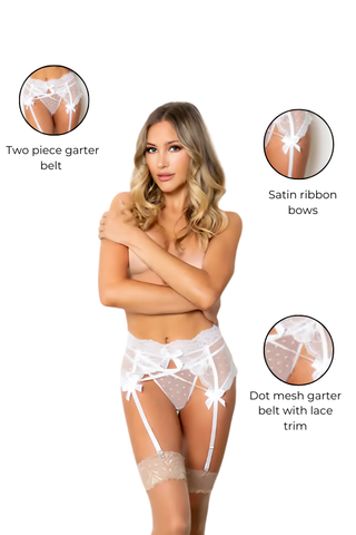 Dot mesh garter belt with g-string