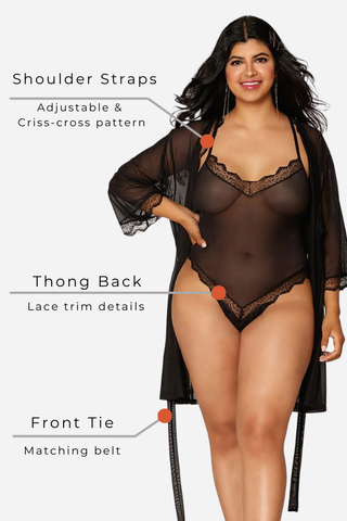 Stretch mesh teddy and robe set