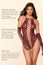 Load image into Gallery viewer, Seamless zebra fishnet teddy and glove, Fishnet Bodysuit with High neck design
