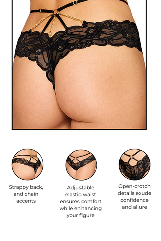 Stretch lace cheeky open-crotch thong