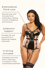 Load image into Gallery viewer, Embroidered floral lace and satin chemise set
