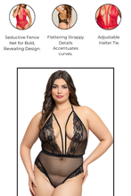 Load image into Gallery viewer, Fence Net Teddy with Seductive Lace
