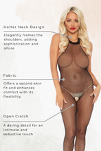 Load image into Gallery viewer, Its Fate Fishnet Halter Bodystocking, Seamless Lingrie
