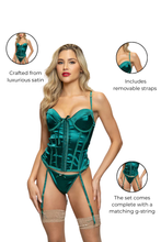 Load image into Gallery viewer, Satin bustier with Removable straps and G-string
