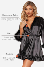 Load image into Gallery viewer, Faux Crepe Silk Robe With Marabou Trim
