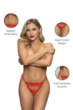 Load image into Gallery viewer, Embroidered Tulle Lace Open Crotch Thong
