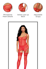 Load image into Gallery viewer, Stretch mesh with velvet trim garter slip set
