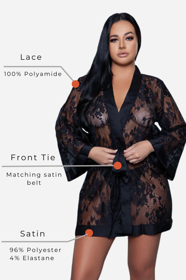 Delia Floral Lace Robe with Satin Trimming