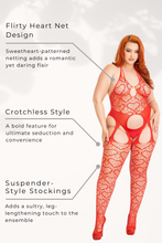 Load image into Gallery viewer, Plus Size Sweet Heart suspender bodystocking, Heart Net Cami Halter Lingerie
