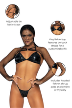 Load image into Gallery viewer, Slave 4 U Vinyl Hooded Bra Set, Fishnet and Vinyl Lingerie Set
