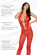 Load image into Gallery viewer, Seamless Leopard Pattern Bodystocking with Rhinestone Accents
