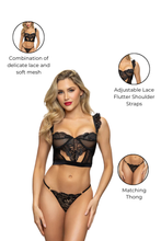 Load image into Gallery viewer, Two Piece Bustier Set, Lace and Mesh Bustier and Thong
