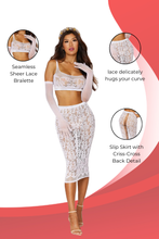 Load image into Gallery viewer, Seamless Sheer Lace Bralette and Slip Skirt, Lingerie Set with Criss-cross Detail
