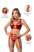 Load image into Gallery viewer, Lame and fishnet bra set with strappy elastic detail
