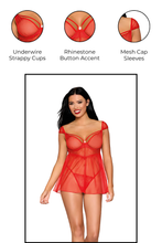 Load image into Gallery viewer, Eyelash lace babydoll and G-string set
