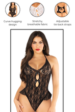 Load image into Gallery viewer, New Romance Lace Teddy, Lace Bodysuit with Flutter Ruffle Accents
