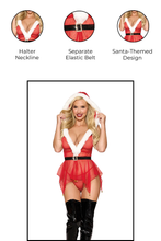 Load image into Gallery viewer, Santa-themed mesh babydoll, belt and G-string,  Faux-fur Trimmed Hood Lingerie
