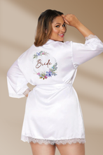 Load image into Gallery viewer, Satin and eyelash lace trim bridal robe, Robe with Satin Belt
