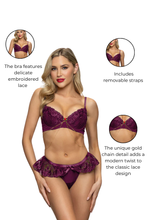 Load image into Gallery viewer, Two-Piece Embroidered Lace Bra with Skirted G-string
