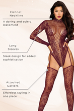 Load image into Gallery viewer, Seamless Knitted Lace Teddy Bodystocking with Garters and Stockings
