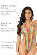 Load image into Gallery viewer, Rainbow striped cross-over halter bodysuit
