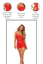 Load image into Gallery viewer, Stretch Mesh Chemise with Spanking Skirt and Elastic Garter Harness
