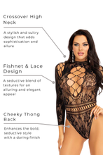 Load image into Gallery viewer, High Neck Lace and Net Keyhole Back Bodysuit
