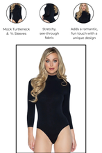 Load image into Gallery viewer, High Neck 3/4 Sleeve Bodysuit with Snap Crotch
