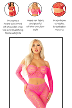 Load image into Gallery viewer, Wild Hearts Crop Top and Footless Tights, Heart Net 2-Piece Lingerie Set
