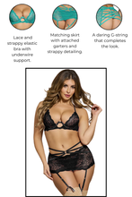 Load image into Gallery viewer, Three-Piece Lace &amp; Strappy Elastic Bra Set
