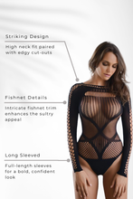 Load image into Gallery viewer, Faux Lace-Up Long Sleeve Romper Bodystocking
