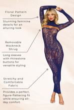 Load image into Gallery viewer, Seamless Floral Bodystocking Gown with Matching Shrug
