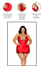 Load image into Gallery viewer, Stretch Satin Charmeuse Chemise with Eyelash Lace Trim and Chain Detail
