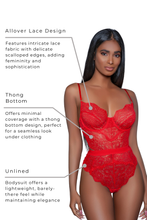 Load image into Gallery viewer, Bettany Bodysuit, Allover Lace Design Teddy with Adjustable Spaghetti Straps
